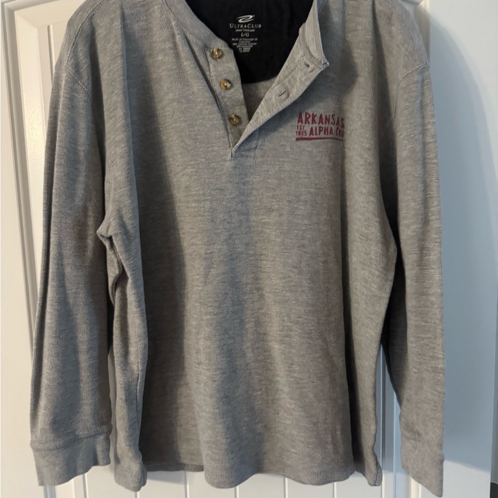 University of Arkansas Alpha Chi Omega Gray Long Sleeve Henley Shirt